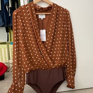 Polka Dot wrap body suit in brown